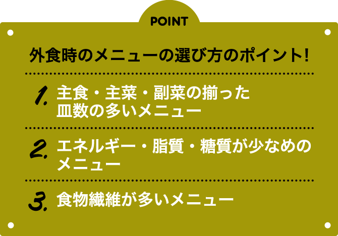 POINT 外食時のメニューの選び方のポイント!