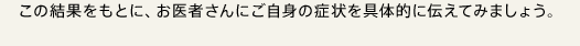 この結果をもとに、お医者さんにご自身の症状を具体的に伝えてみましょう。